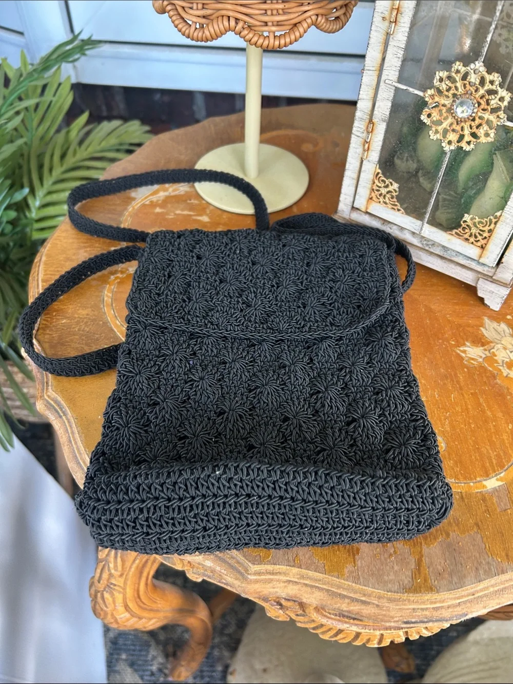 Vintage Black Crochet Crossbody Bag